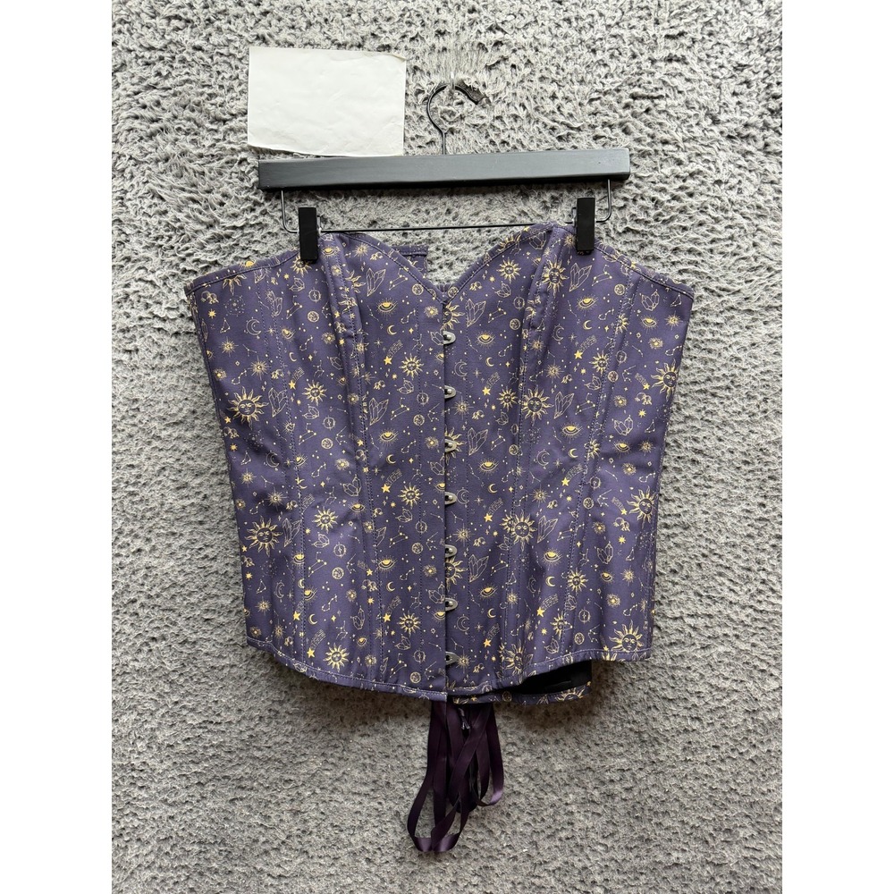 NWOT Corset Story Mystic Galaxy Indigo Gold Longline Overbust Corset Size UK 22 - Picture 1 of 12